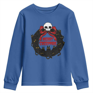 Gothic Christmas Youth Sweatshirt Merry Creepmas Cat Wreath TS09 Royal Blue Print Your Wear
