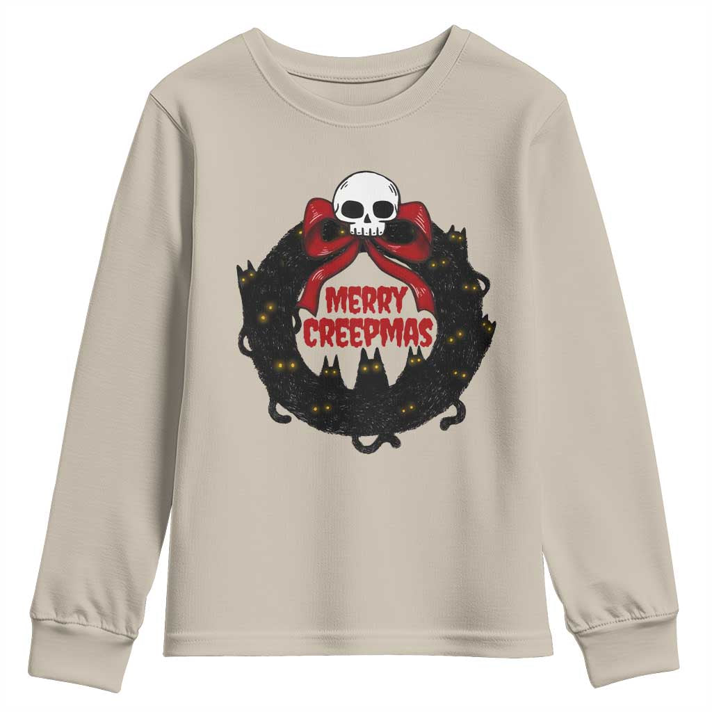 Gothic Christmas Youth Sweatshirt Merry Creepmas Cat Wreath TS09 Sand Print Your Wear