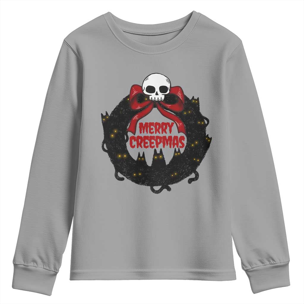 Gothic Christmas Youth Sweatshirt Merry Creepmas Cat Wreath TS09 Sport Gray Print Your Wear