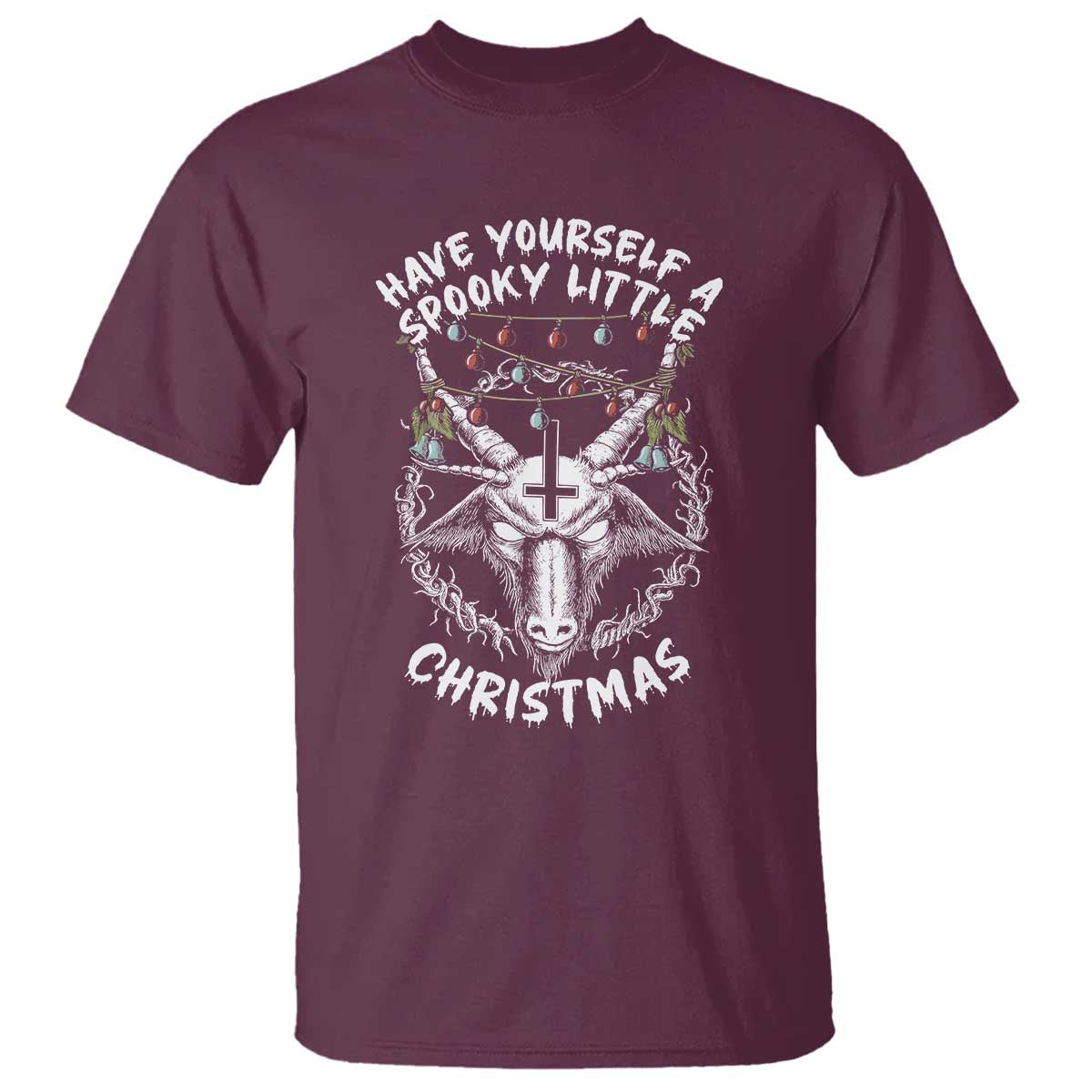 Gothic Xmas T Shirt Have Yourself A Scary Little Christmas Satan Pentagram TS09 Maroon Print Your Wear