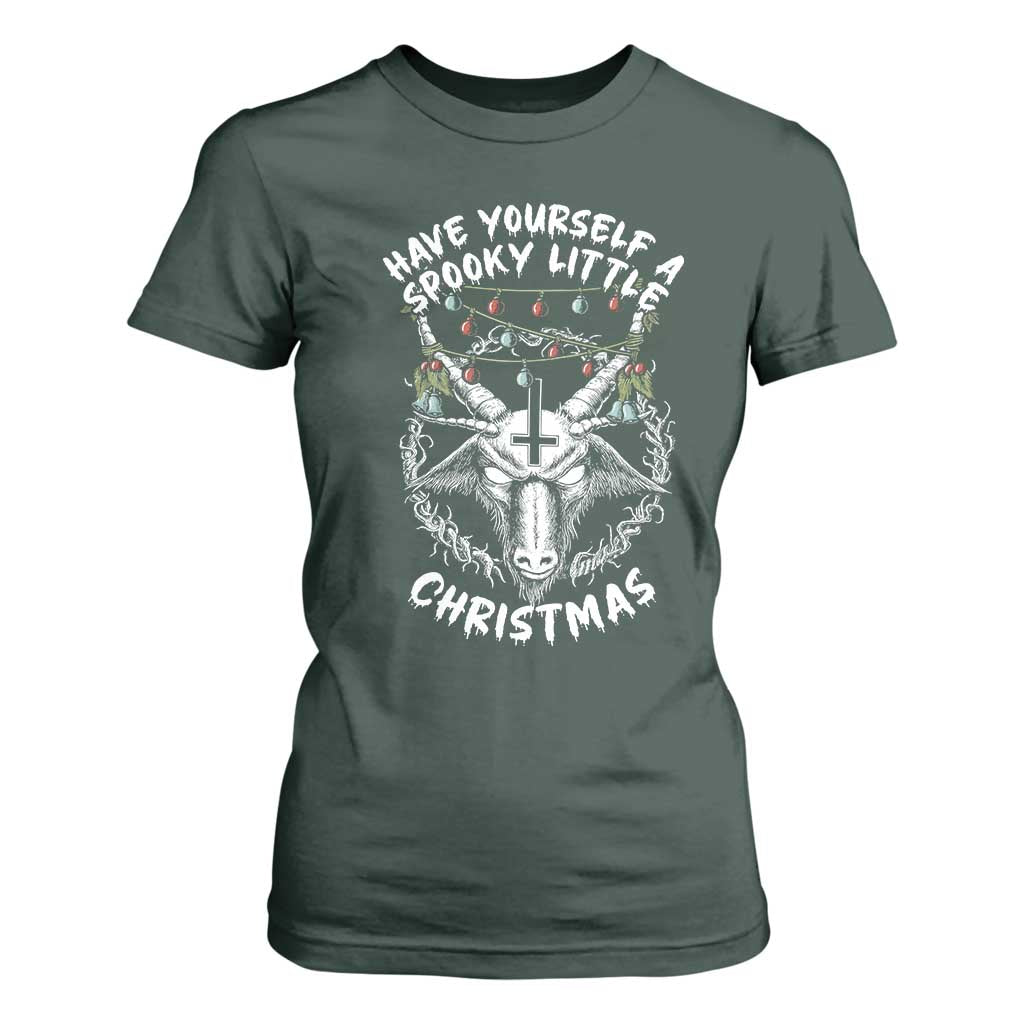 Gothic Xmas T Shirt For Women Have Yourself A Scary Little Christmas Satan Pentagram TS09 Dark Forest Green Print Your Wear