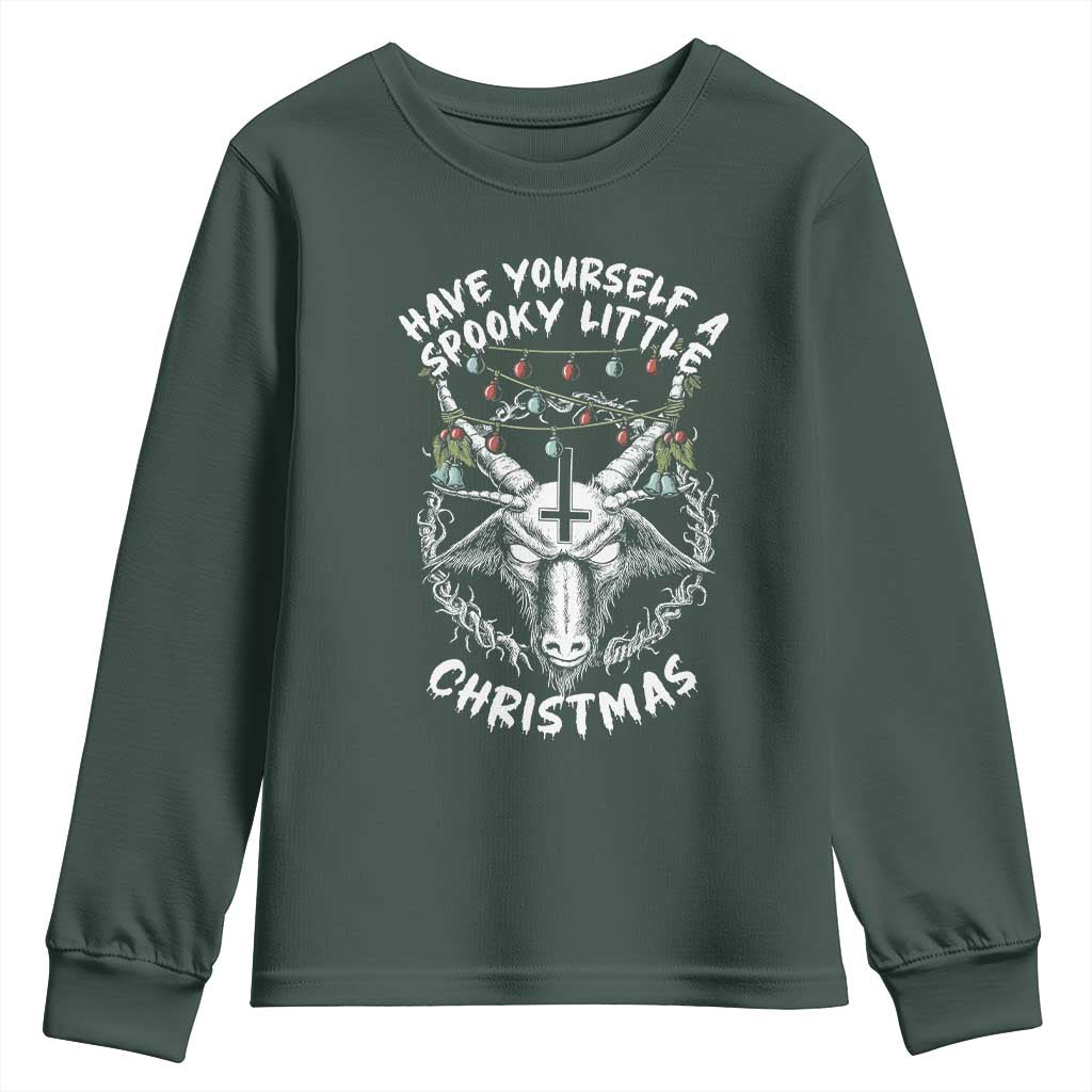 Gothic Xmas Youth Sweatshirt Have Yourself A Scary Little Christmas Satan Pentagram TS09 Dark Forest Green Print Your Wear