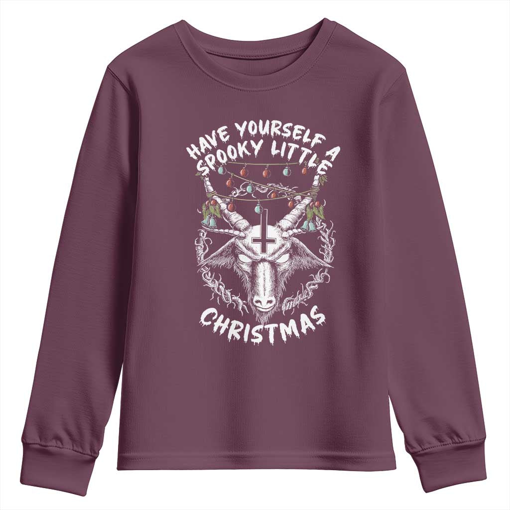 Gothic Xmas Youth Sweatshirt Have Yourself A Scary Little Christmas Satan Pentagram TS09 Maroon Print Your Wear