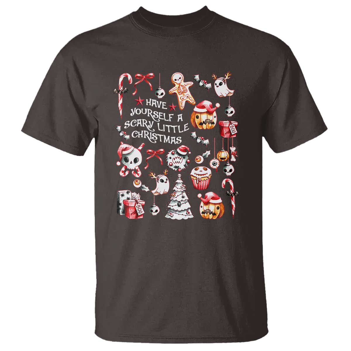 Gothic Xmas T Shirt Have Yourself A Scary Little Christmas TS09 Dark Chocolate Print Your Wear