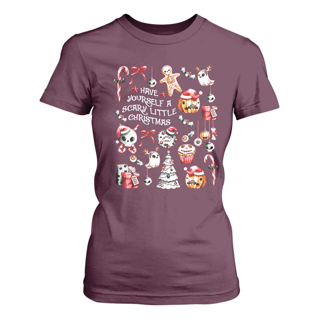 Gothic Xmas T Shirt For Women Have Yourself A Scary Little Christmas TS09 Maroon Print Your Wear