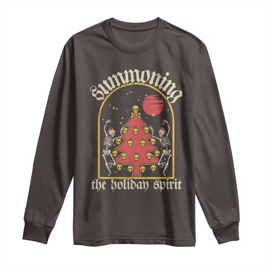 Gothic Xmas Long Sleeve Shirt Summoning Holiday Spirit Skeleton Christmas Tree TS09 Dark Chocolate Print Your Wear