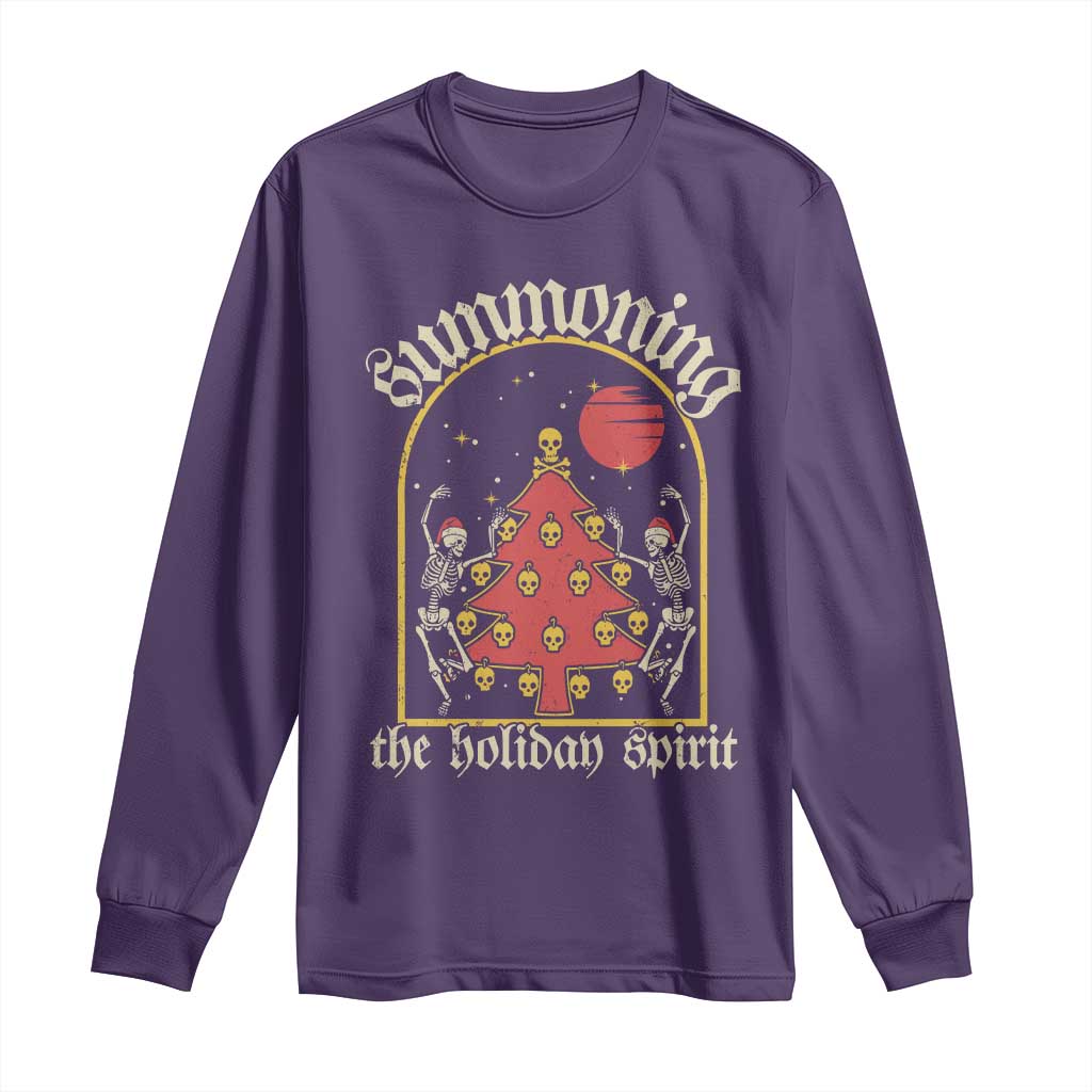 Gothic Xmas Long Sleeve Shirt Summoning Holiday Spirit Skeleton Christmas Tree TS09 Purple Print Your Wear