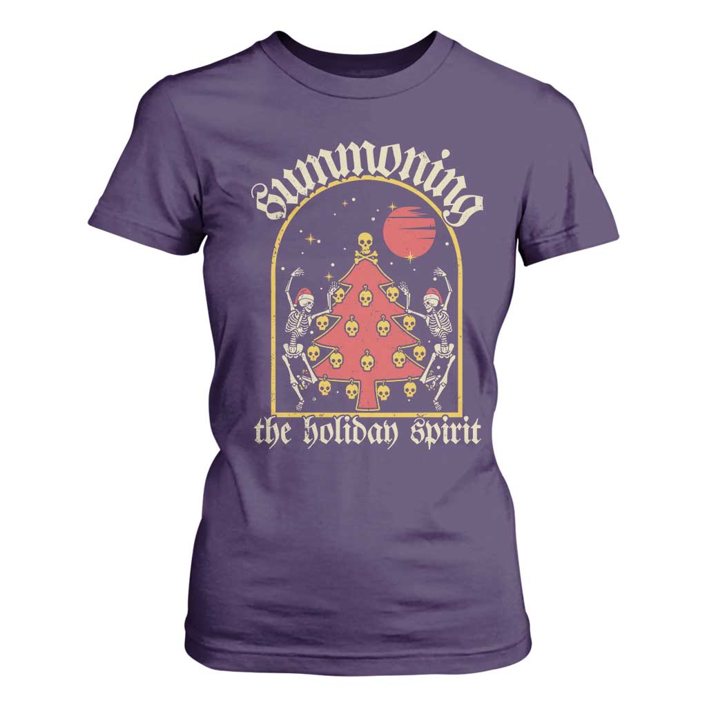 Gothic Xmas T Shirt For Women Summoning Holiday Spirit Skeleton Christmas Tree TS09 Purple Print Your Wear