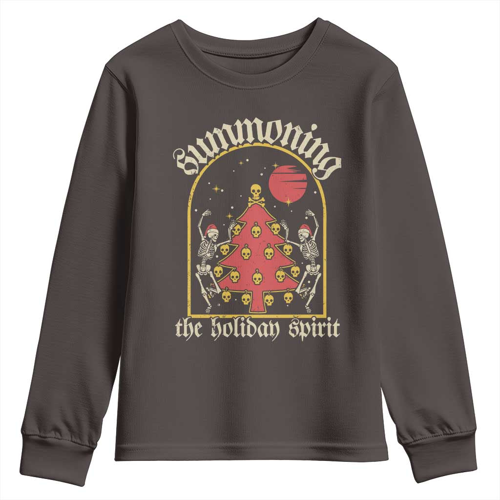 Gothic Xmas Youth Sweatshirt Summoning Holiday Spirit Skeleton Christmas Tree TS09 Dark Chocolate Print Your Wear