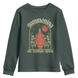 Gothic Xmas Youth Sweatshirt Summoning Holiday Spirit Skeleton Christmas Tree TS09 Dark Forest Green Print Your Wear