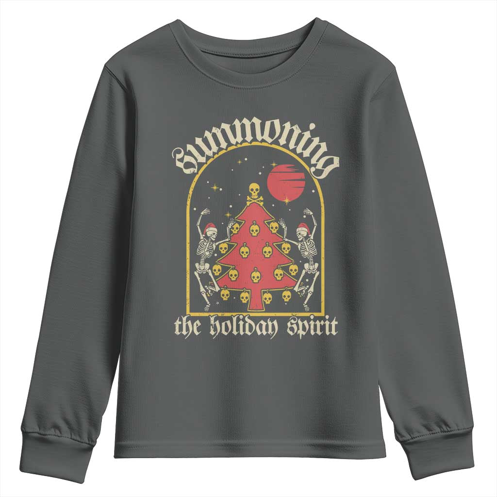 Gothic Xmas Youth Sweatshirt Summoning Holiday Spirit Skeleton Christmas Tree TS09 Dark Heather Print Your Wear