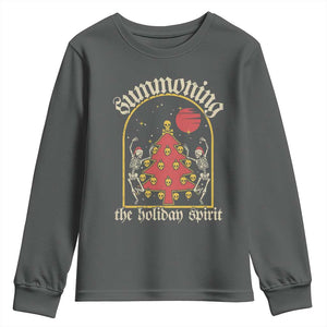 Gothic Xmas Youth Sweatshirt Summoning Holiday Spirit Skeleton Christmas Tree TS09 Dark Heather Print Your Wear