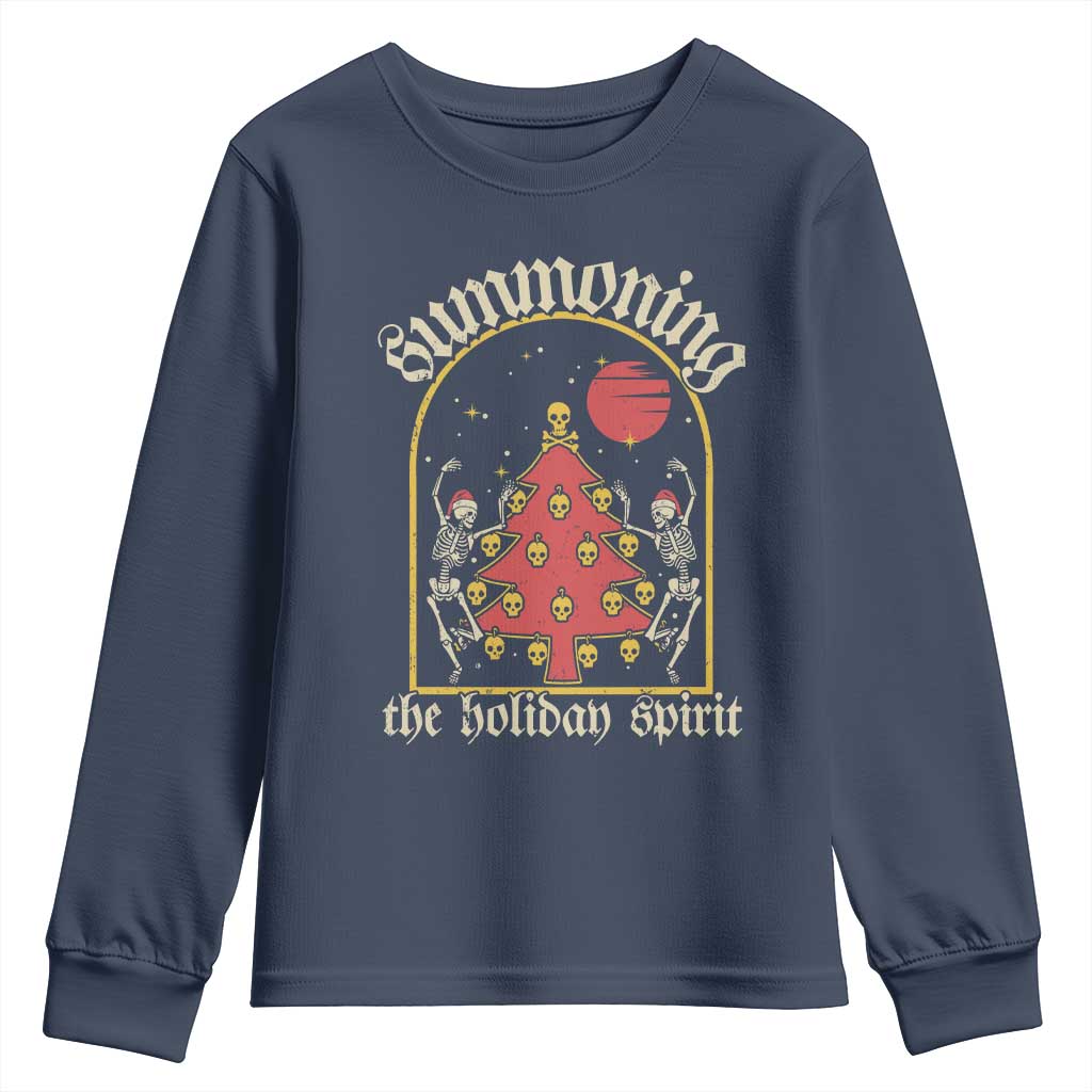 Gothic Xmas Youth Sweatshirt Summoning Holiday Spirit Skeleton Christmas Tree TS09 Navy Print Your Wear
