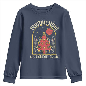 Gothic Xmas Youth Sweatshirt Summoning Holiday Spirit Skeleton Christmas Tree TS09 Navy Print Your Wear