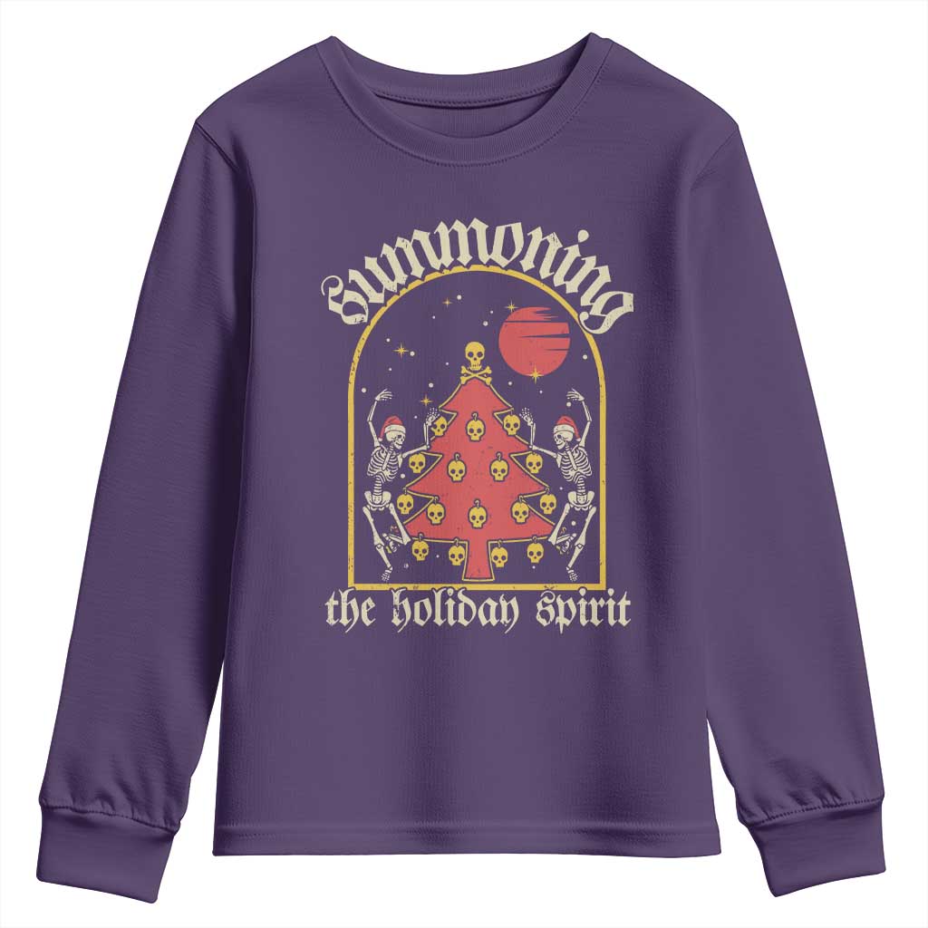 Gothic Xmas Youth Sweatshirt Summoning Holiday Spirit Skeleton Christmas Tree TS09 Purple Print Your Wear