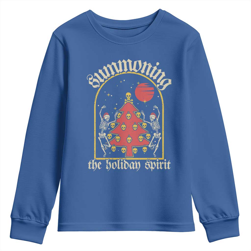 Gothic Xmas Youth Sweatshirt Summoning Holiday Spirit Skeleton Christmas Tree TS09 Royal Blue Print Your Wear