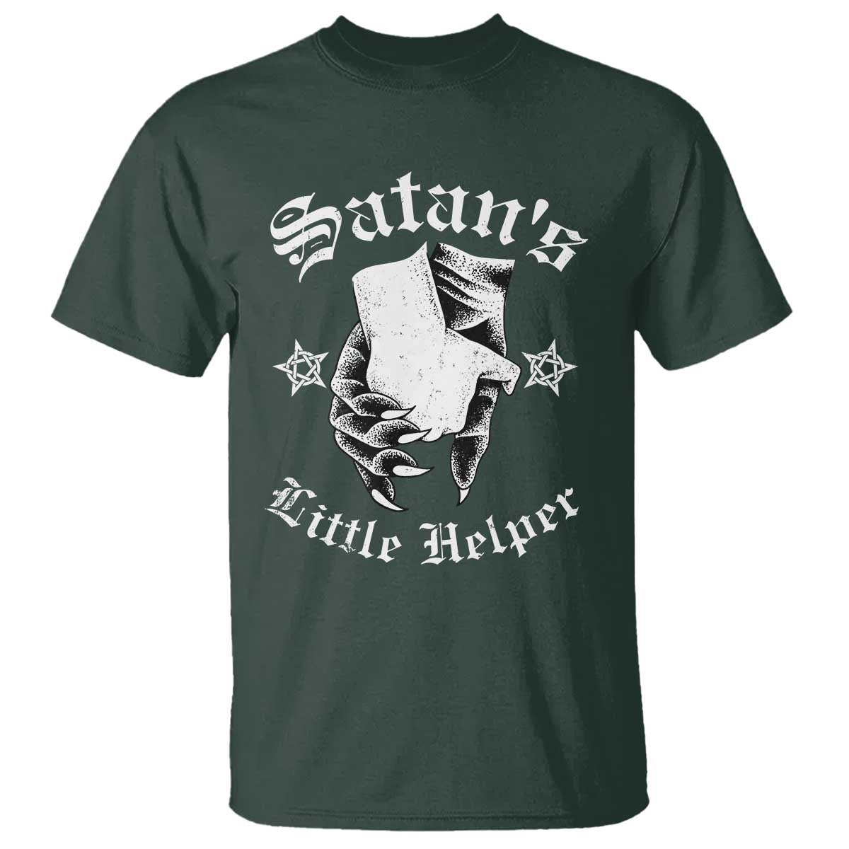 Funny Xmas Satan's Little Helper T Shirt TS09 Dark Forest Green Print Your Wear