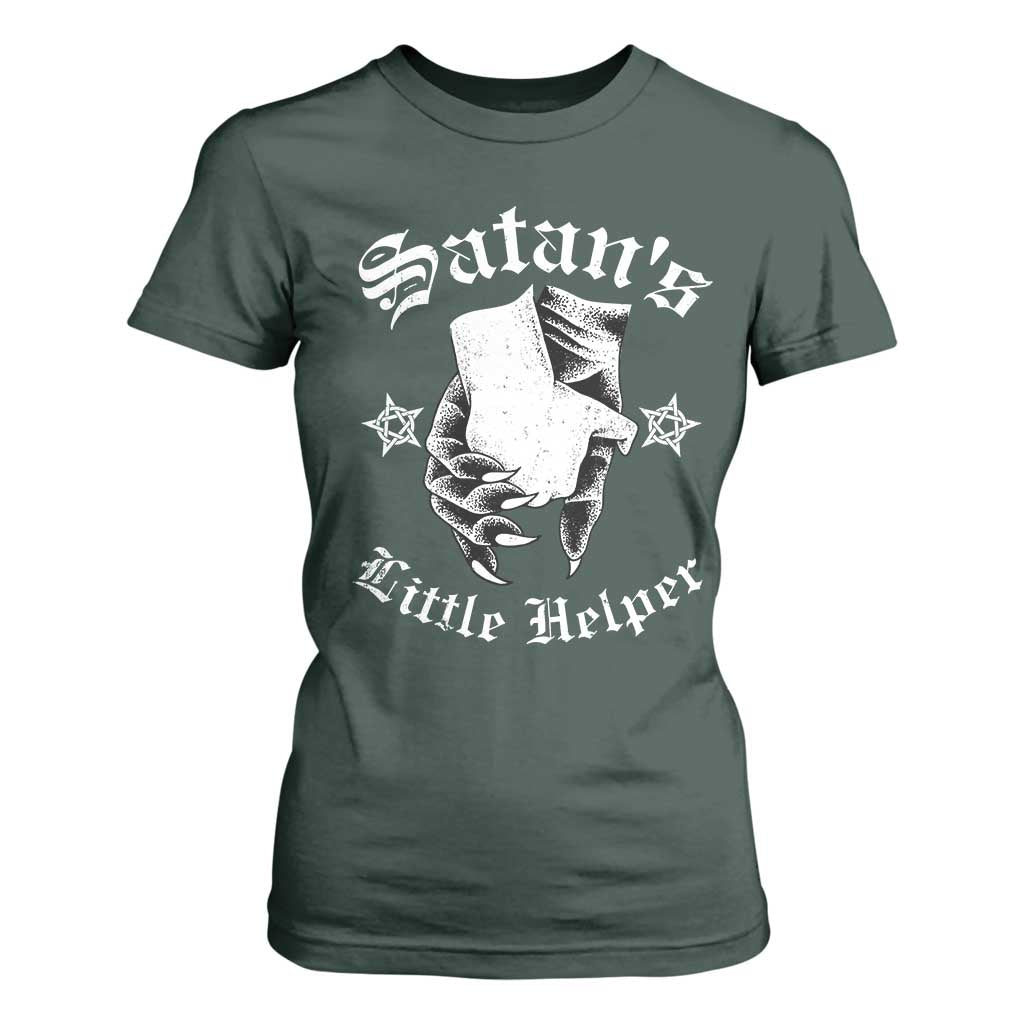 Funny Xmas Satan's Little Helper T Shirt For Women TS09 Dark Forest Green Print Your Wear
