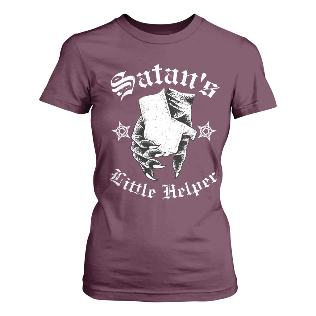 Funny Xmas Satan's Little Helper T Shirt For Women TS09 Maroon Print Your Wear