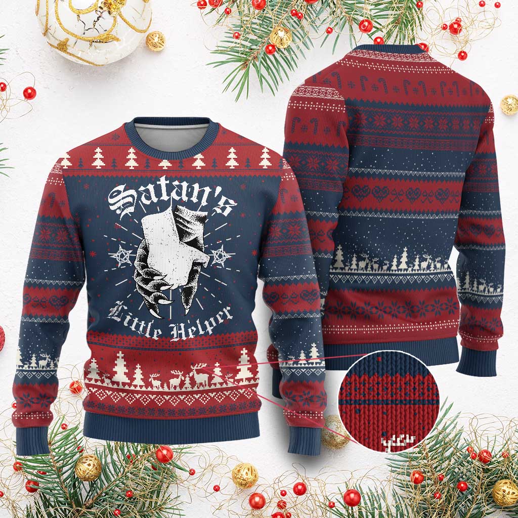 Funny Xmas Satan's Little Helper Ugly Christmas Sweater TS09 Burgundy Print Your Wear