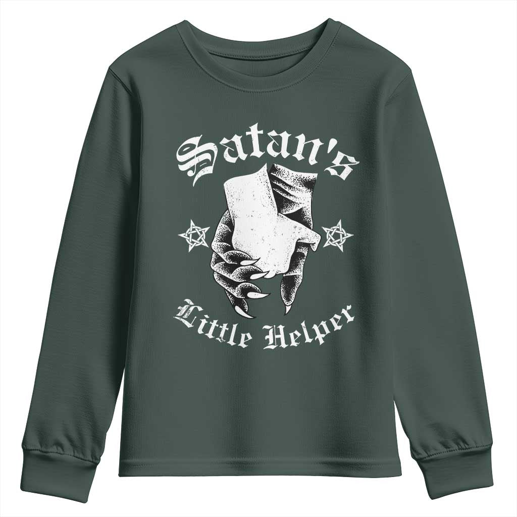 Funny Xmas Satan's Little Helper Youth Sweatshirt TS09 Dark Forest Green Print Your Wear