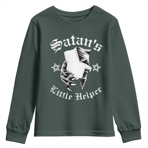 Funny Xmas Satan's Little Helper Youth Sweatshirt TS09 Dark Forest Green Print Your Wear