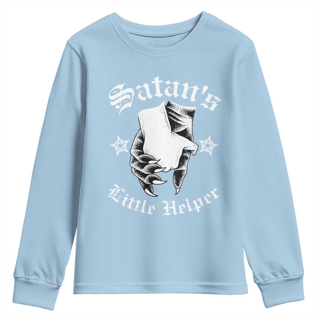 Funny Xmas Satan's Little Helper Youth Sweatshirt TS09 Light Blue Print Your Wear
