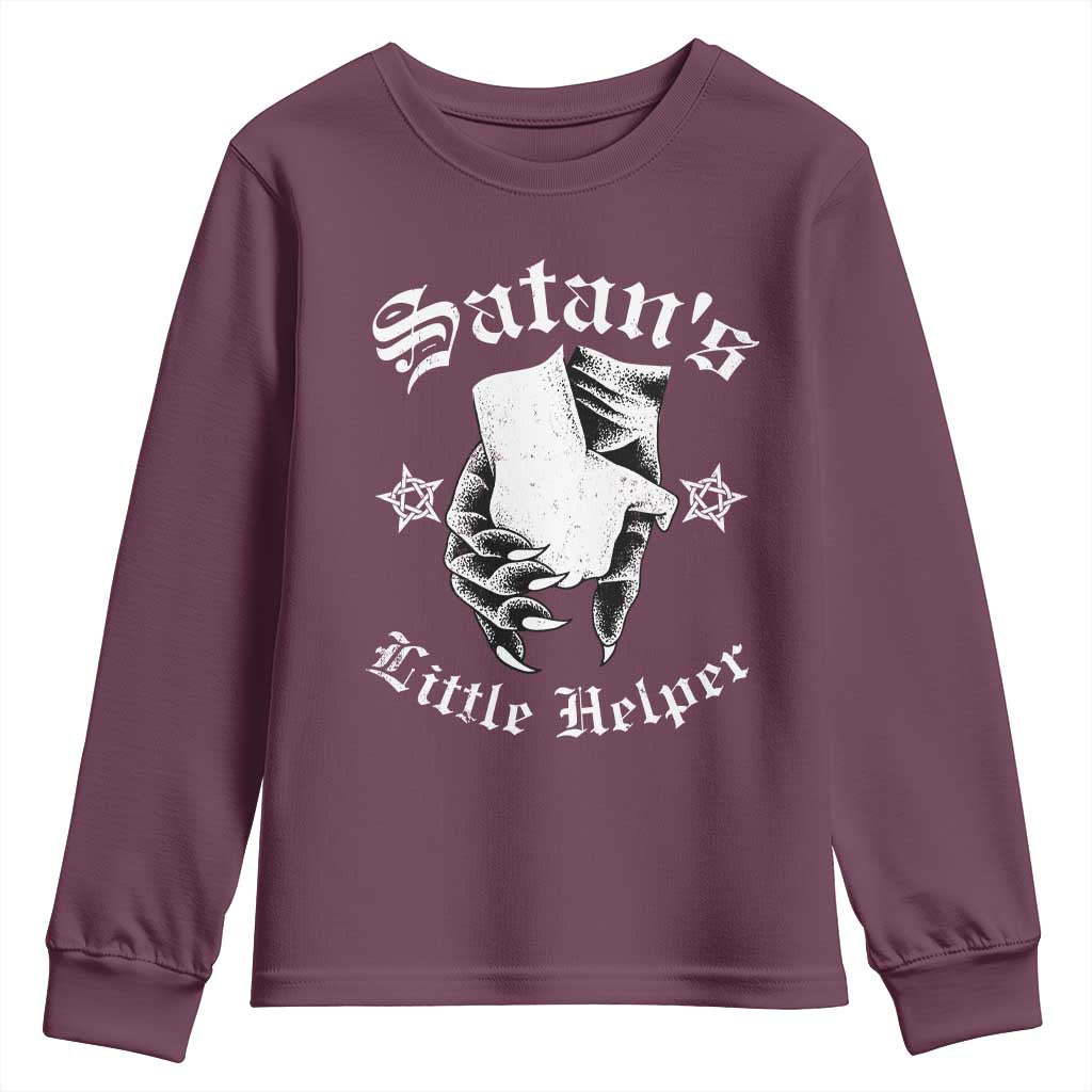 Funny Xmas Satan's Little Helper Youth Sweatshirt TS09 Maroon Print Your Wear