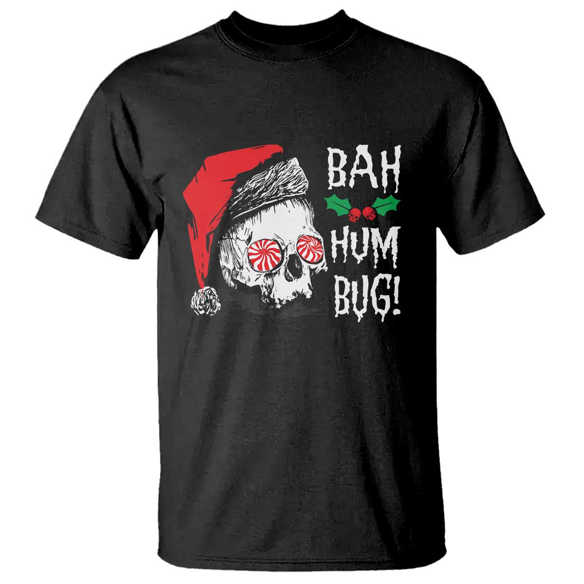 Christmas Bah Humbug Skull Santa Hat T Shirt TS09 Black Print Your Wear
