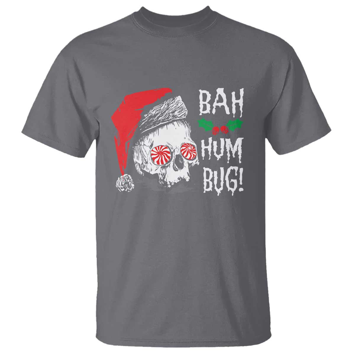 Christmas Bah Humbug Skull Santa Hat T Shirt TS09 Charcoal Print Your Wear