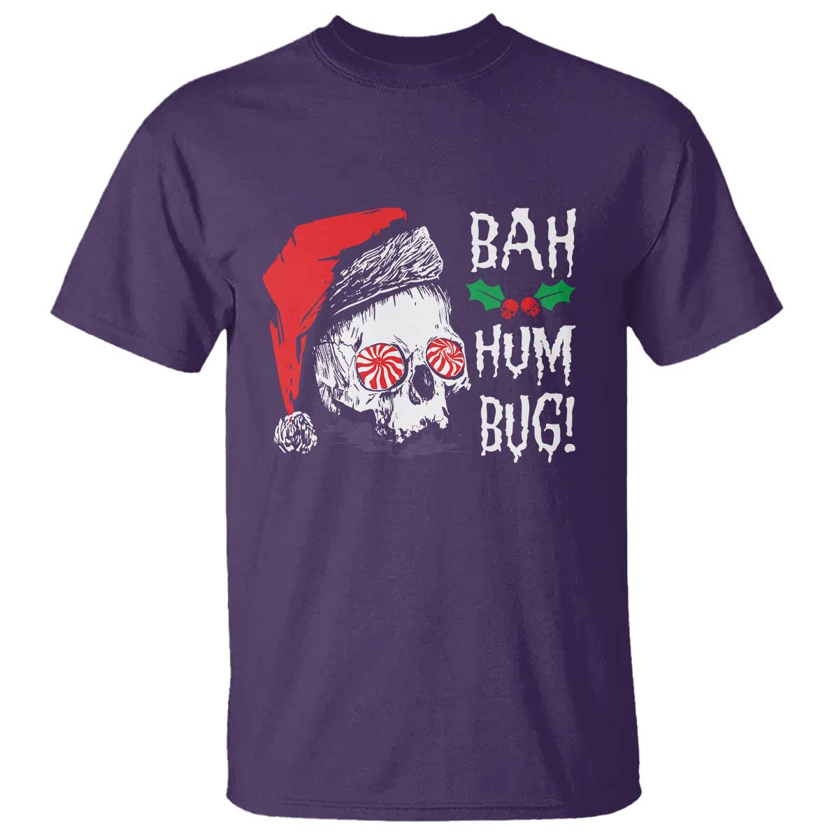 Christmas Bah Humbug Skull Santa Hat T Shirt TS09 Purple Print Your Wear