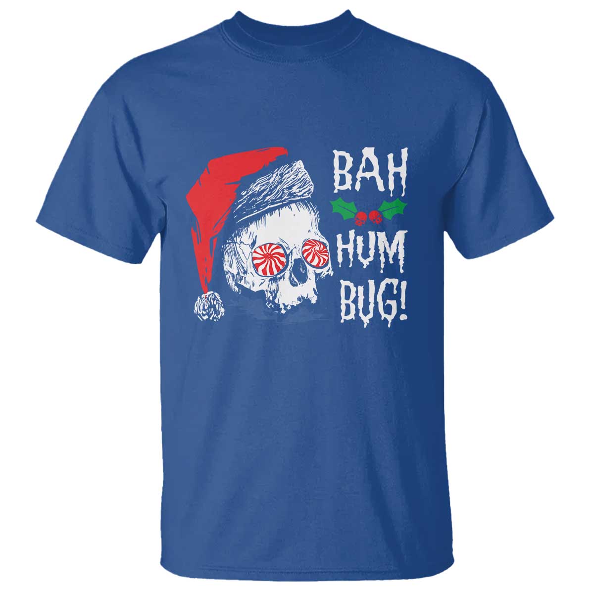 Christmas Bah Humbug Skull Santa Hat T Shirt TS09 Royal Blue Print Your Wear