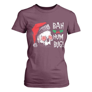Christmas Bah Humbug Skull Santa Hat T Shirt For Women TS09 Maroon Print Your Wear