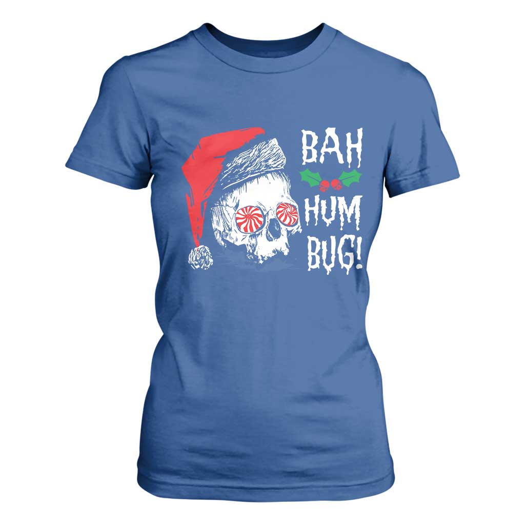 Christmas Bah Humbug Skull Santa Hat T Shirt For Women TS09 Royal Blue Print Your Wear