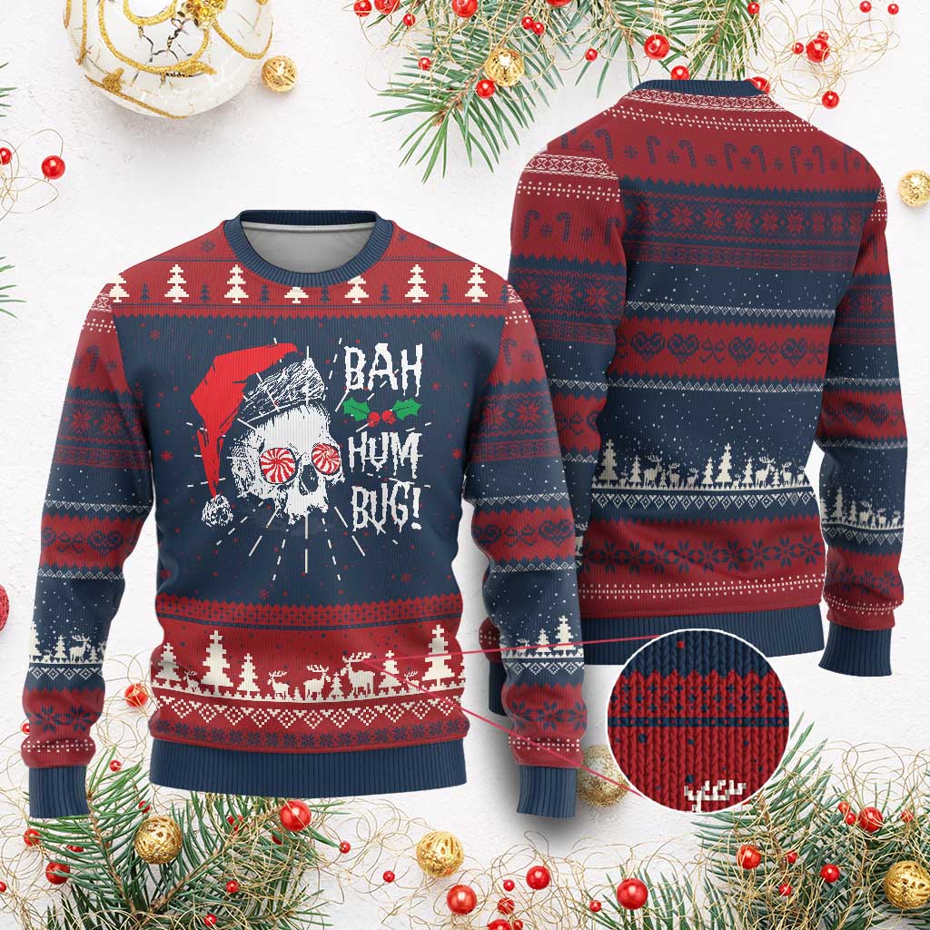 Xmas Bah Humbug Skull Santa Hat Ugly Christmas Sweater TS09 Burgundy Print Your Wear