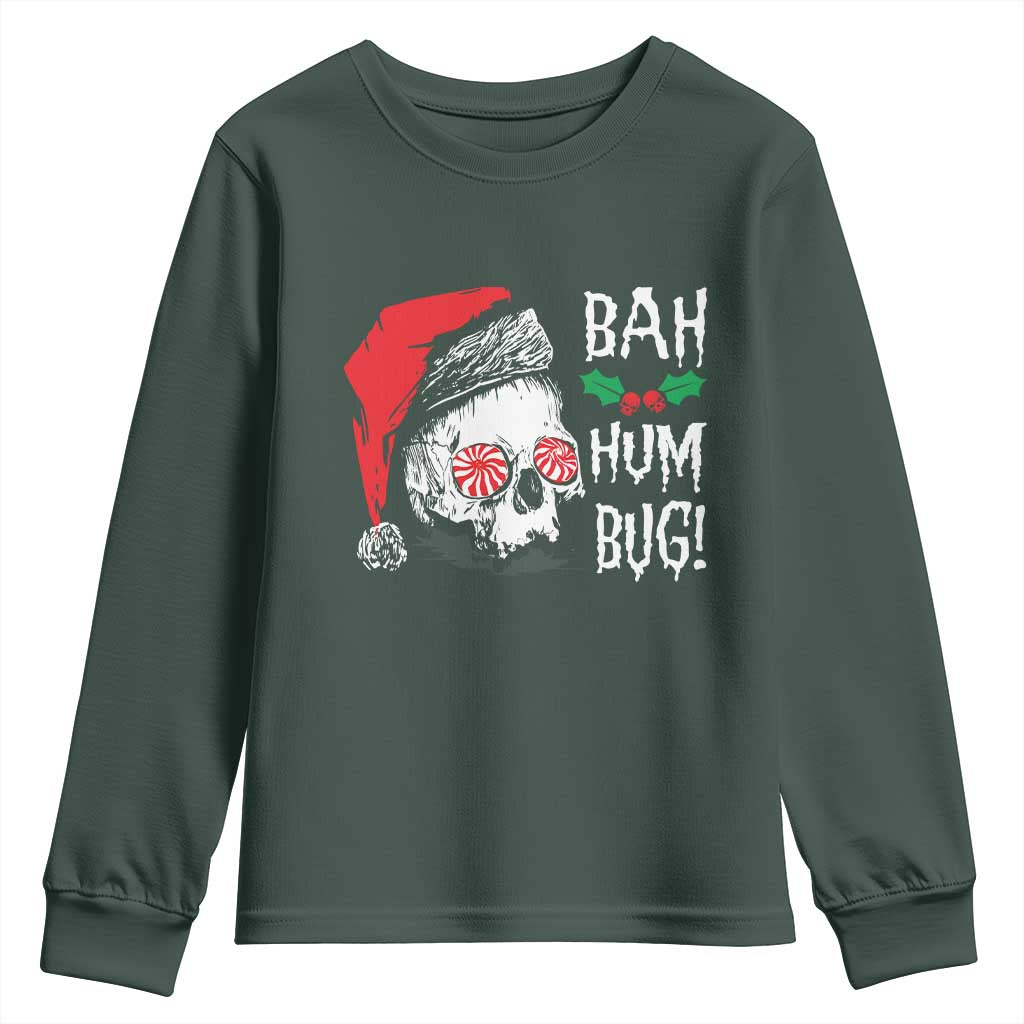 Christmas Bah Humbug Skull Santa Hat Youth Sweatshirt TS09 Dark Forest Green Print Your Wear