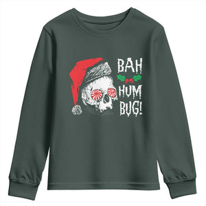 Christmas Bah Humbug Skull Santa Hat Youth Sweatshirt TS09 Dark Forest Green Print Your Wear