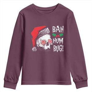 Christmas Bah Humbug Skull Santa Hat Youth Sweatshirt TS09 Maroon Print Your Wear