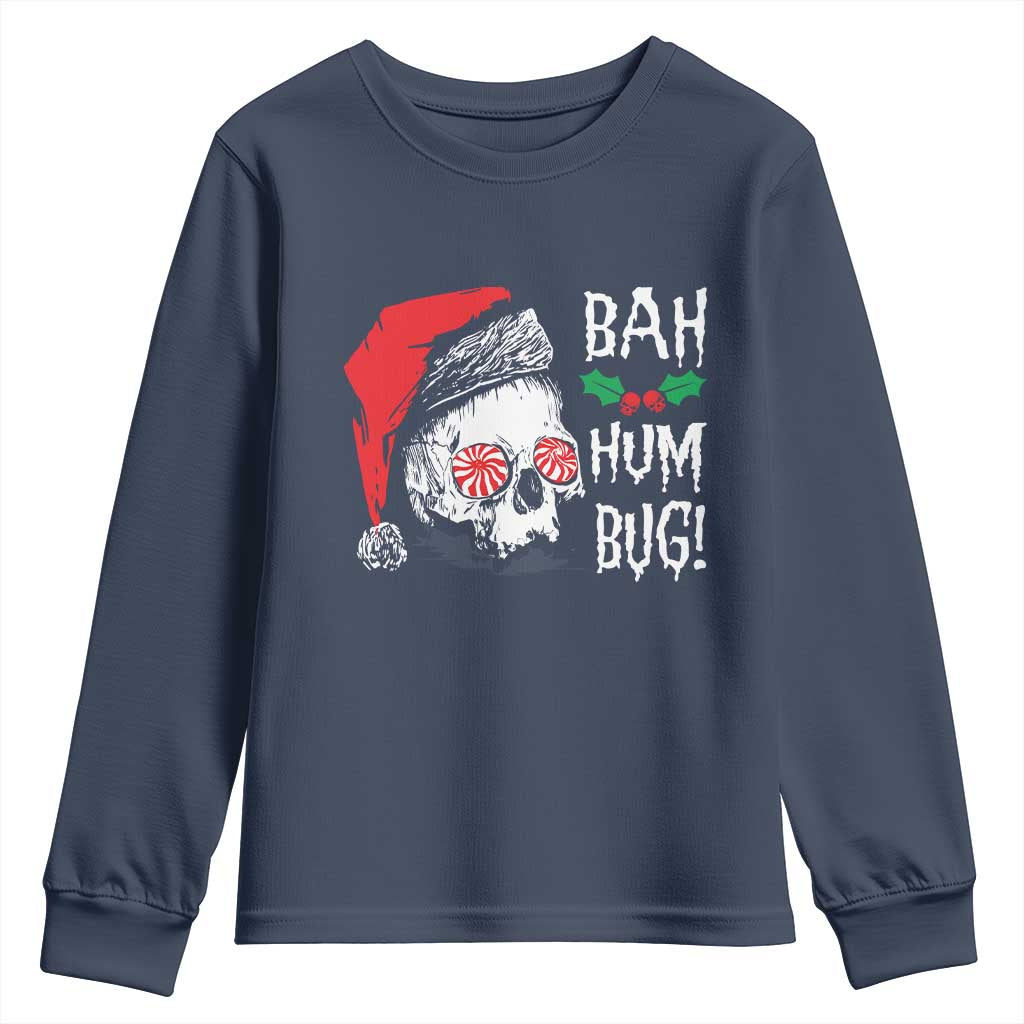 Christmas Bah Humbug Skull Santa Hat Youth Sweatshirt TS09 Navy Print Your Wear