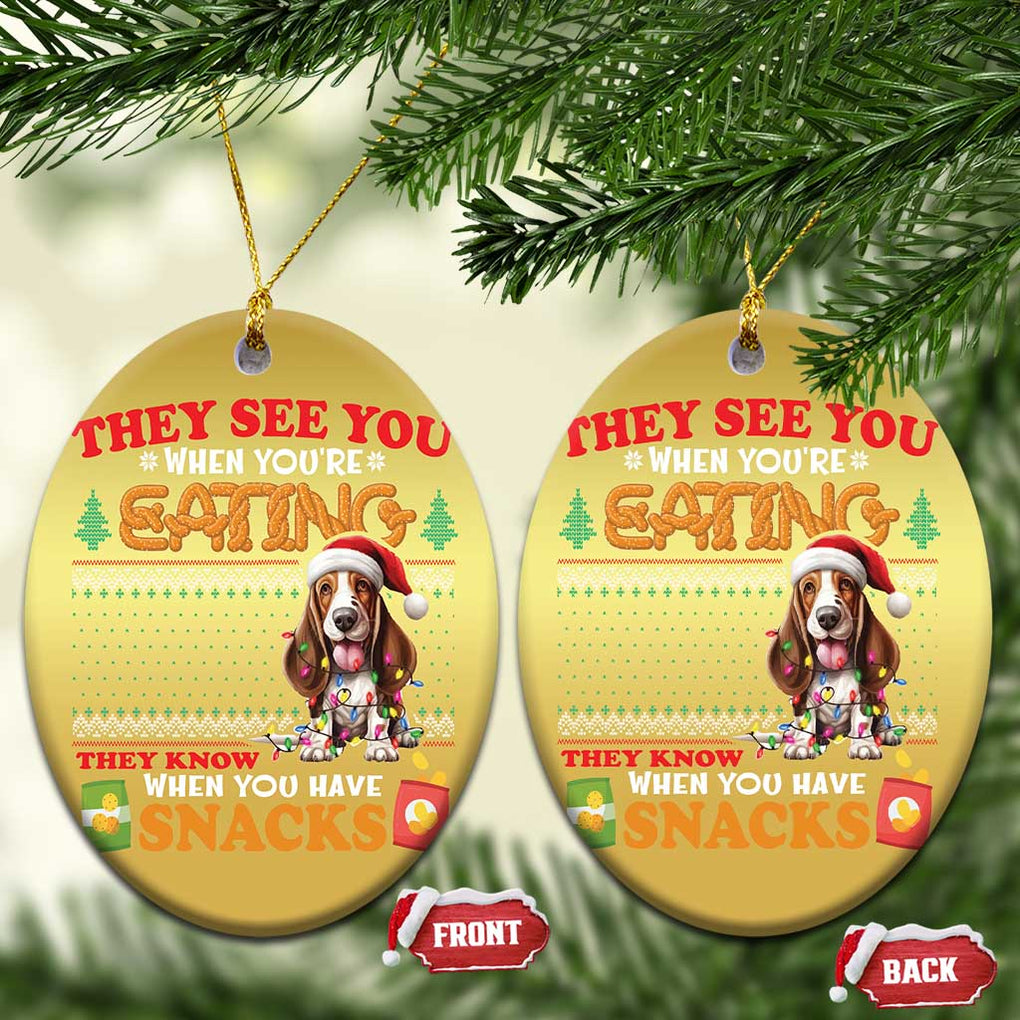 Xmas Dog Lover Christmas Ornament Basset Hound See You're Eating TS09 Oval Gold Print Your Wear