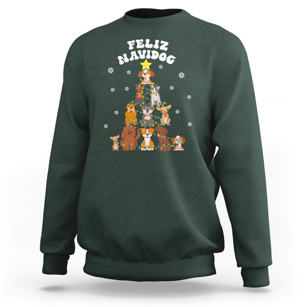 Feliz Navidog Dog Christmas Tree Sweatshirt TS09 Dark Forest Green Printyourwear