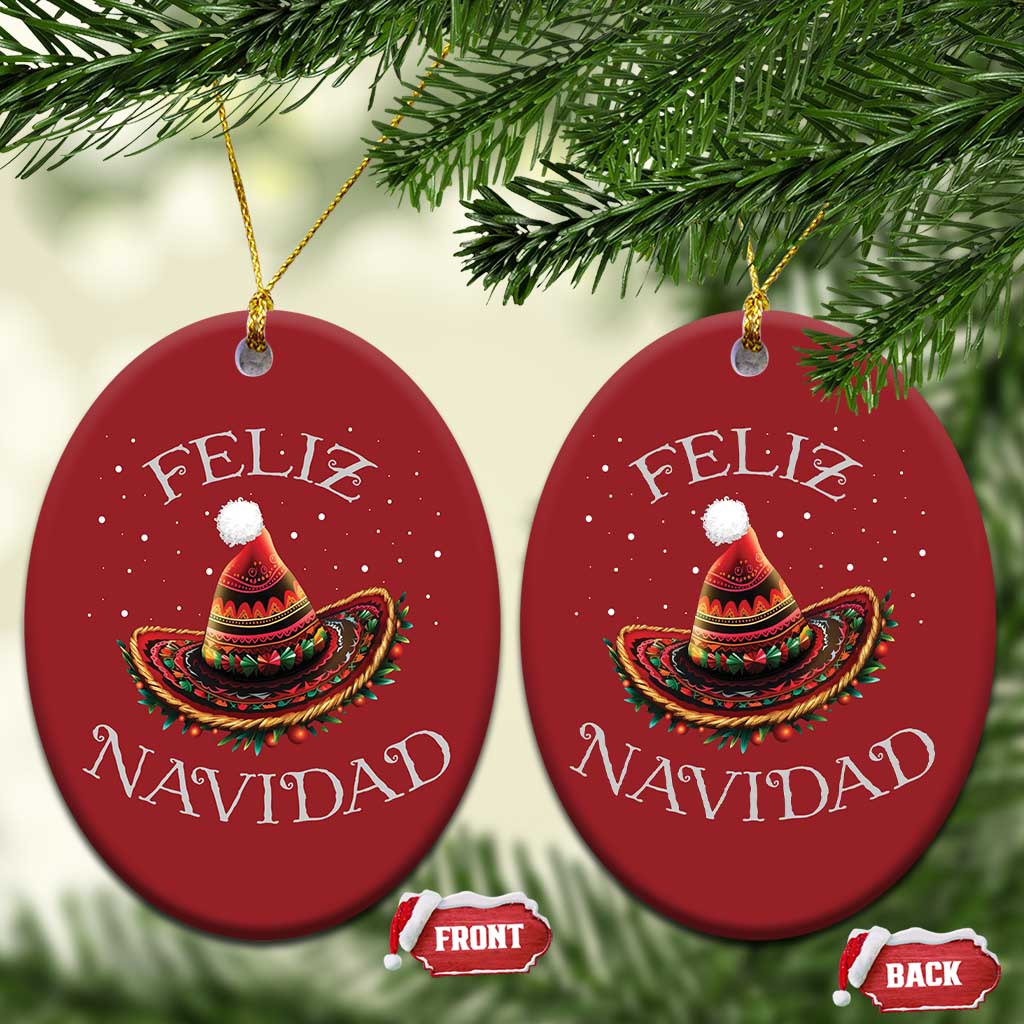 Mexico Xmas Christmas Ornament Feliz Navidad Santa Hat Sombrero TS09 Oval Red Print Your Wear