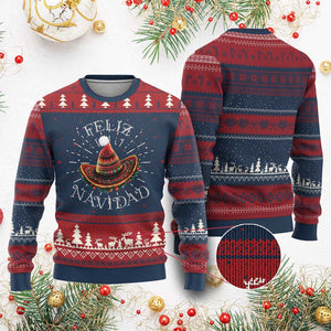 Mexico Xmas Ugly Christmas Sweater Feliz Navidad Santa Hat Sombrero TS09 Burgundy Print Your Wear