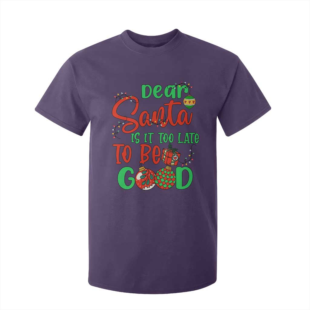 Funny Christmas T Shirt For Kid Deer Santa Is It Too Late To Be Good TS09 Purple Print Your Wear