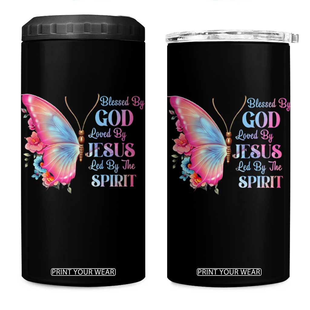 Christian 4 in 1 Can Cooler Tumbler Blessed By God Loved By Jesus Led By The Spirit TS09 One Size: 16 oz Black Print Your Wear