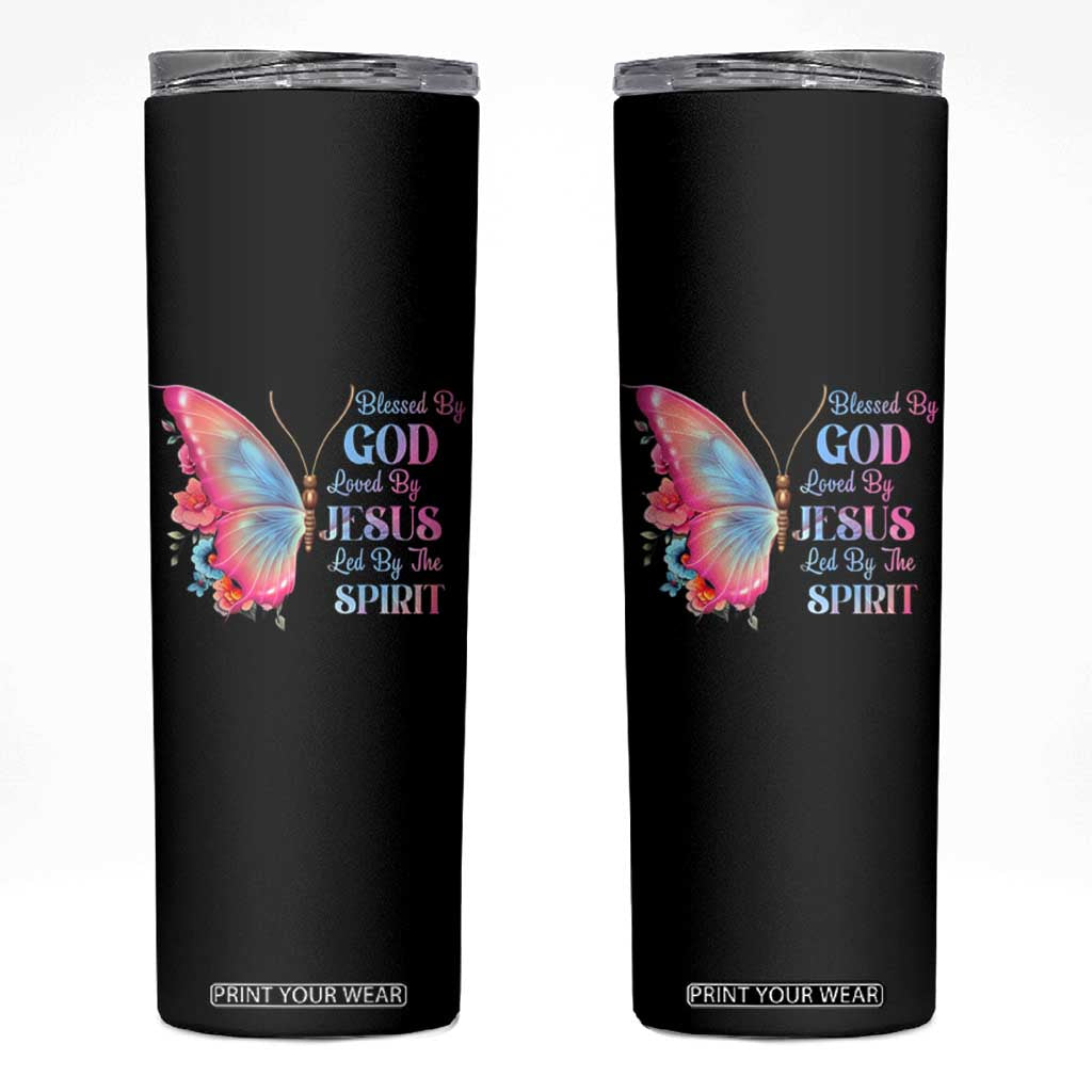 Christian Skinny Tumbler Blessed By God Loved By Jesus Led By The Spirit TS09 Black Print Your Wear