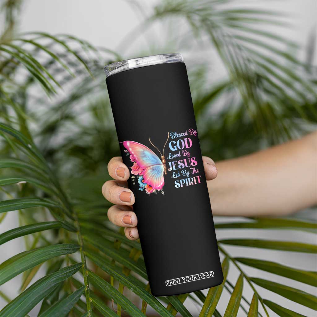 Christian Skinny Tumbler Blessed By God Loved By Jesus Led By The Spirit TS09 Print Your Wear