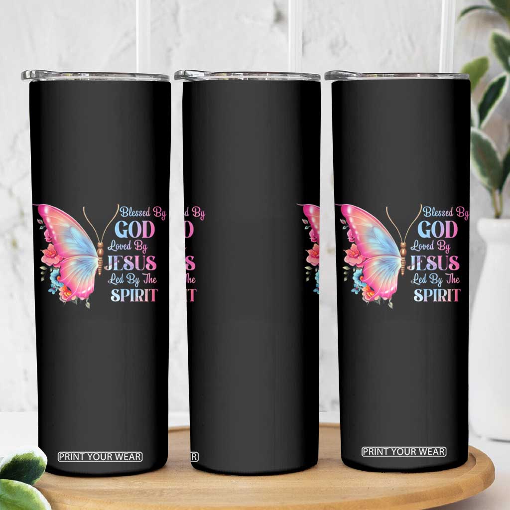 Christian Skinny Tumbler Blessed By God Loved By Jesus Led By The Spirit TS09 Print Your Wear