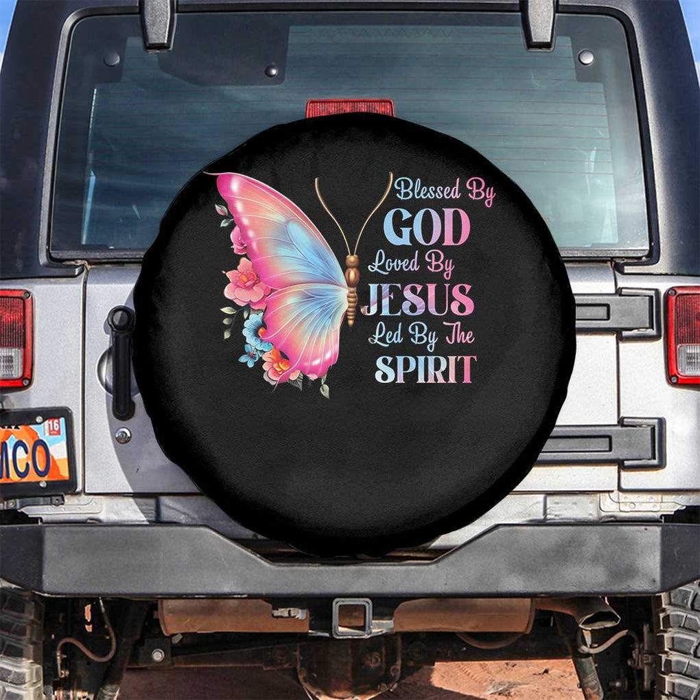 Christian Spare Tire Cover Blessed By God Loved By Jesus Led By The Spirit TS09 No hole Black Print Your Wear