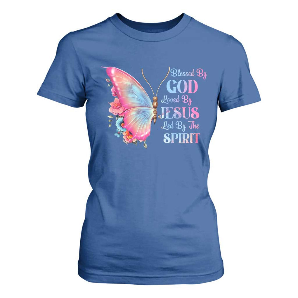 Christian T Shirt For Women Blessed By God Loved By Jesus Led By The Spirit TS09 Royal Blue Print Your Wear